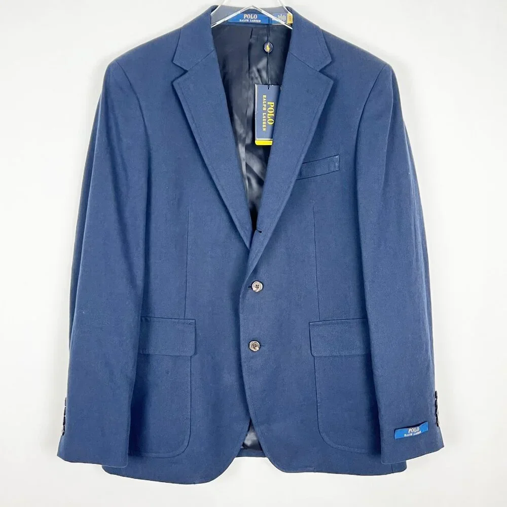 NWT Polo Ralph Lauren Linen Blazer Mens Size 40R Navy Blue Modern Fit Sport Coat